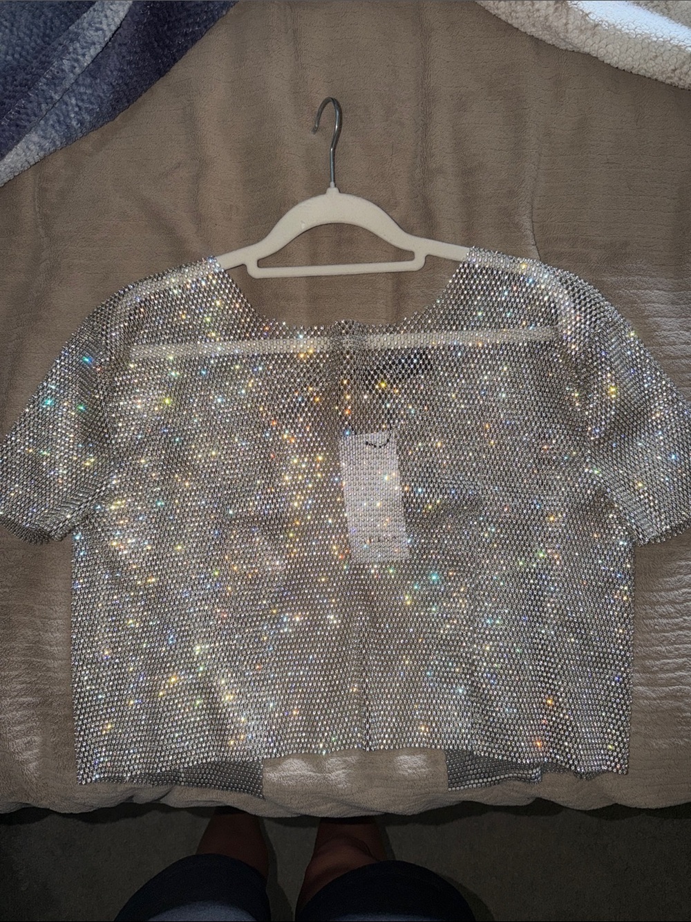 AKIRA Silver Sequin Crop Top